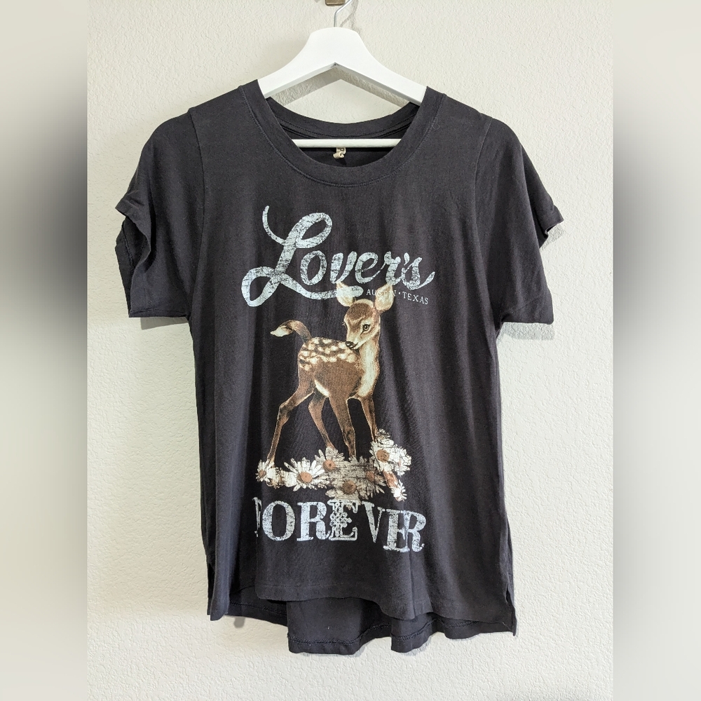 Spell Lovers Forever Bambi Rare HTF Black Graphic Short Sleeve Shirt Top S